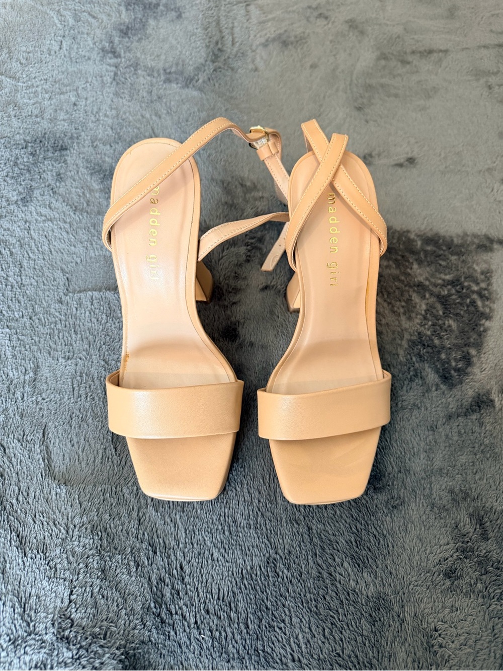 Madden Girl Beige Strappy Block Heel Sandals